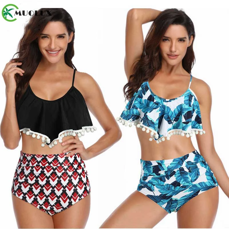 Купальник женский бикини с цветочным принтом и высокой талией 2 шт. | Женская