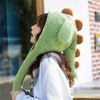 dinosaur beanie hat female winter funny cute knitted hats woolen warm with moving ears earmuffs gift home outdoor 2022