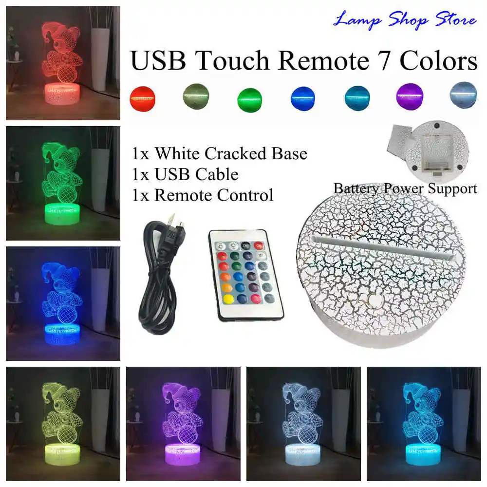 W-USB Remote 7colors Милый 3D Визуальный светильник объятия; Сердце Медведь светодиодный ночник RGB 7 красочный сенсорный стол для ночника лампа прекрасный девушки дети лучший подарок - Испускаемый цвет: W-USB Remote 7colors