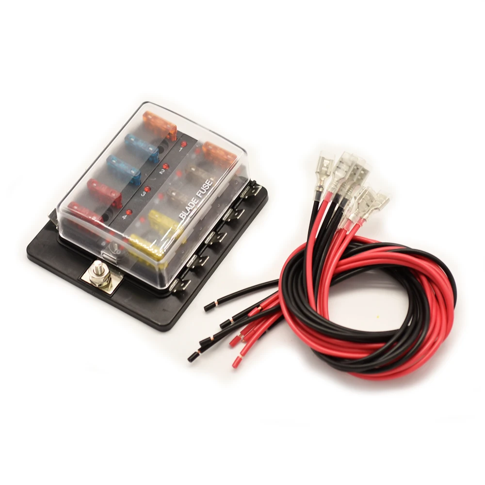 

Jtron автоматический предохранитель 12v-32v 6way 10way лезвие держатель предохранителя с кабелем светодиодный индикатор УВД/держатель Гнездо предох...