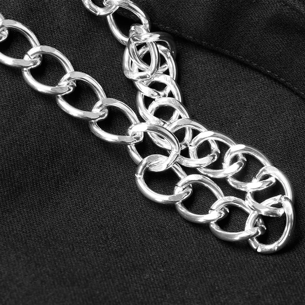 Женские джинсовые брюки в стиле панк с высокой талией украшенные металлическими