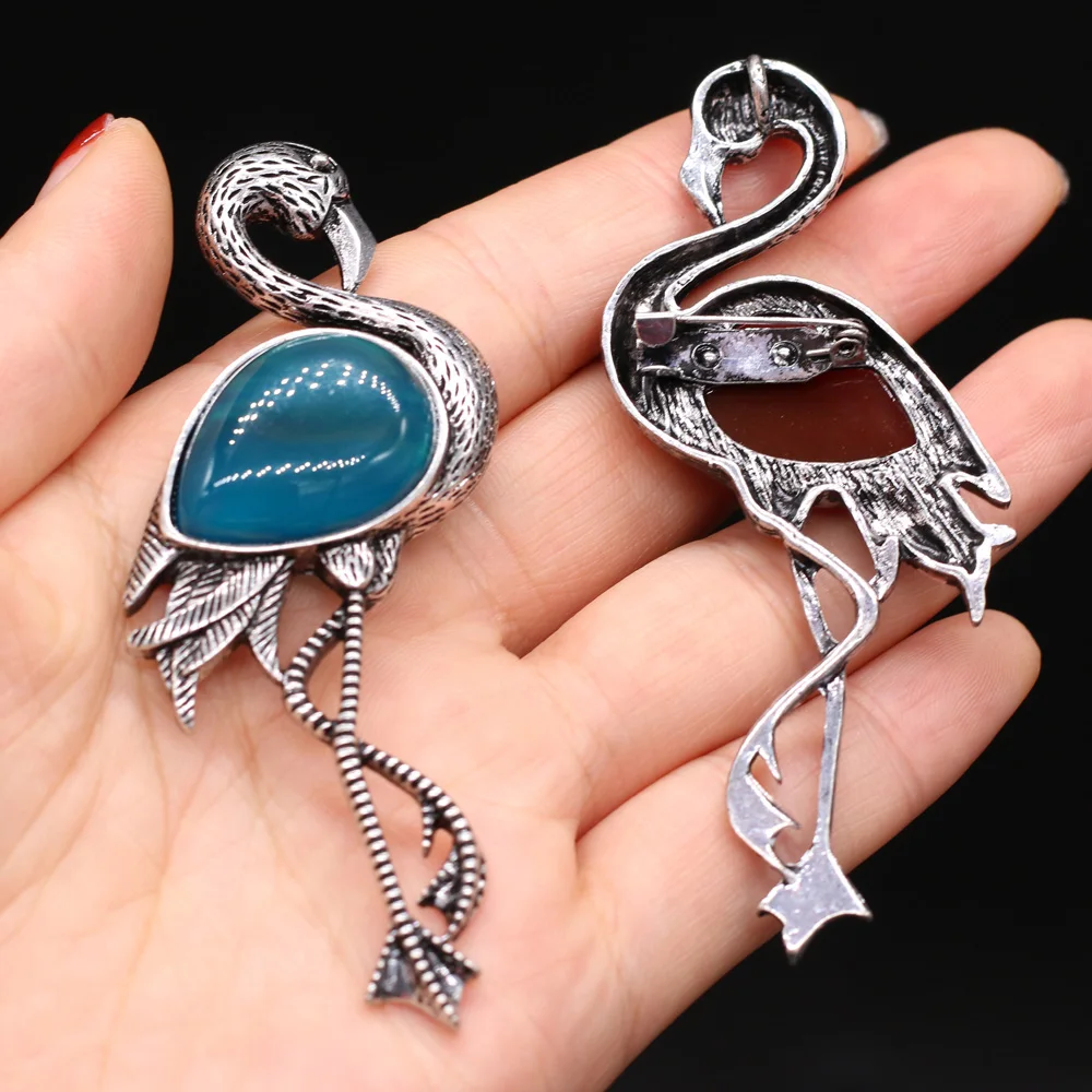 Броши из натурального камня лазурит Фламинго булавки подвески для женщин