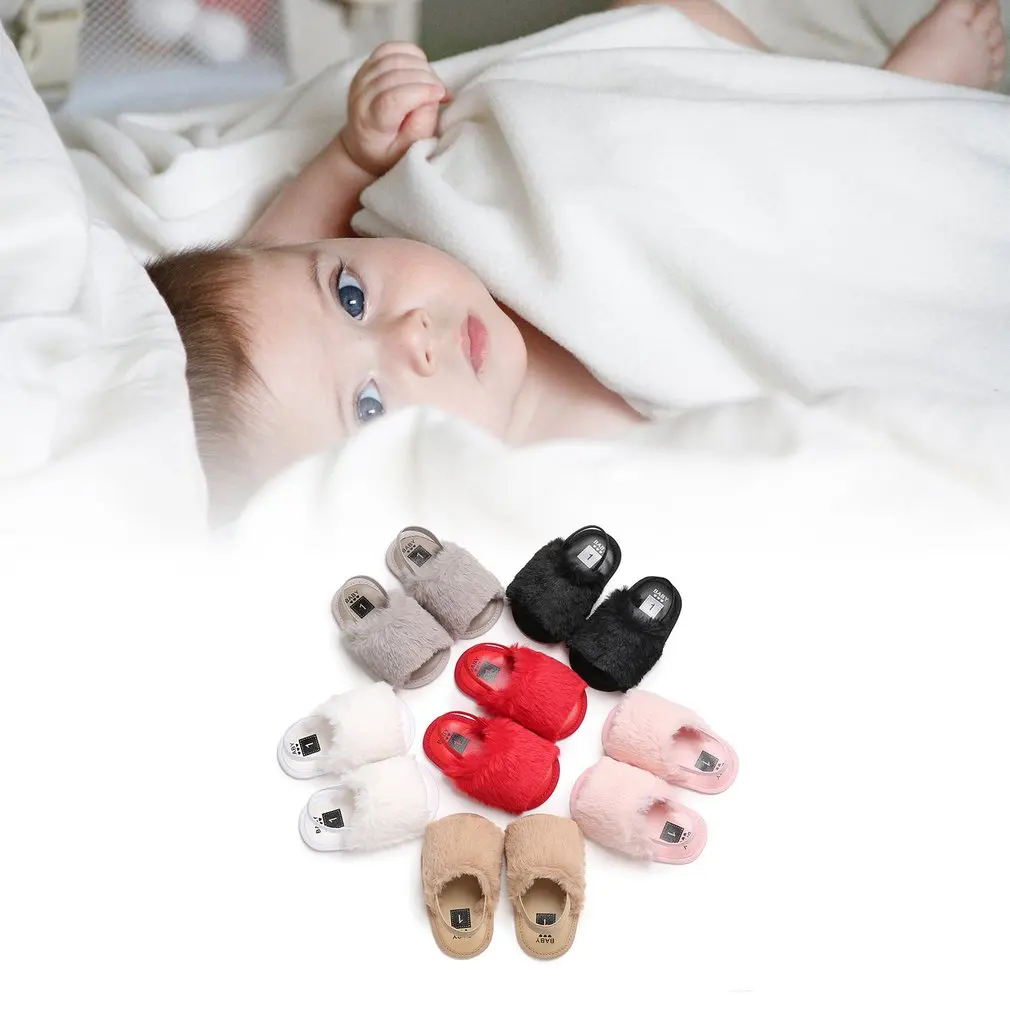 

C493 Baby Comfy Sandals Infant Girls Soft Sole Shoes Plush Slide Sandal Summer Toddler Princess Non-slip