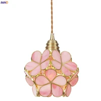 iwhd modern pink glass copper pendant lamp bedroom living dinning room kitchen nordic hanging lights led luminaria lighting