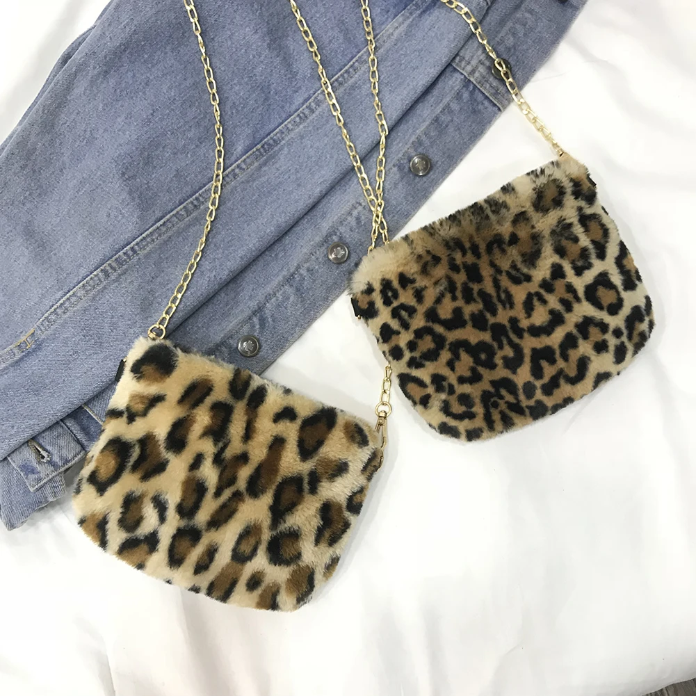 

Женская плюшевая сумка, однотонная сумка через плечо с леопардовым принтом, осенне-зимние маленькие сумки через плечо с цепочкой, дешевые к...