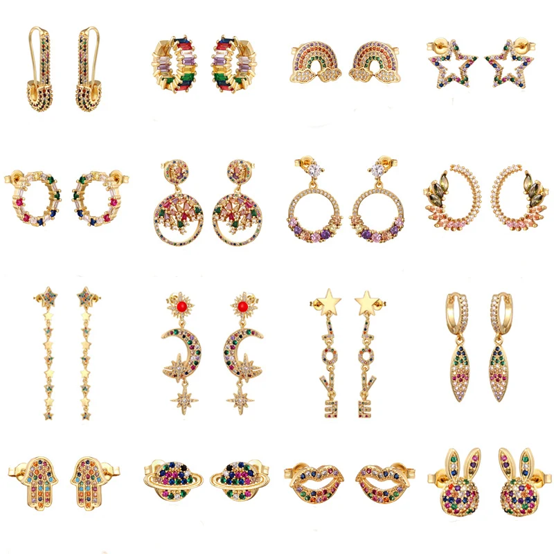 Серьги гвоздики с радужным цирконием ювелирные изделия для женщин золотые