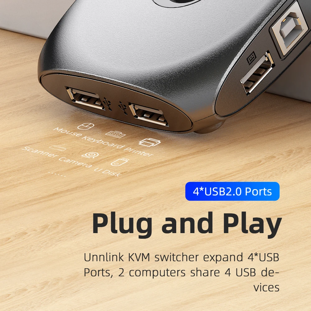 KVM-переключатель Unnlink DP 4K 60 Гц Displayport с удлинителем 2 компьютера 4 порта USB для