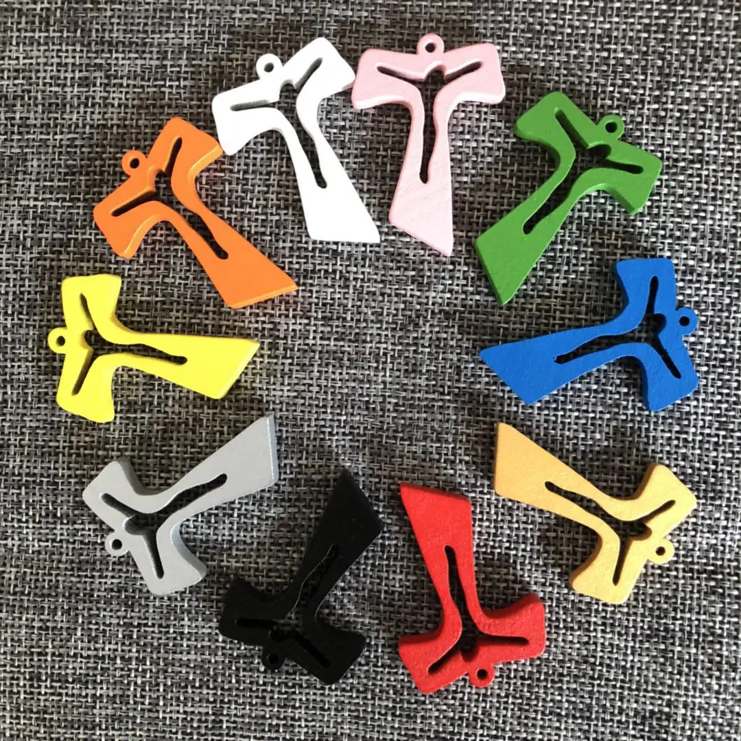 50 шт./упак. мини аксессуар из цветного деревянного Розария Кулон маленький крест t