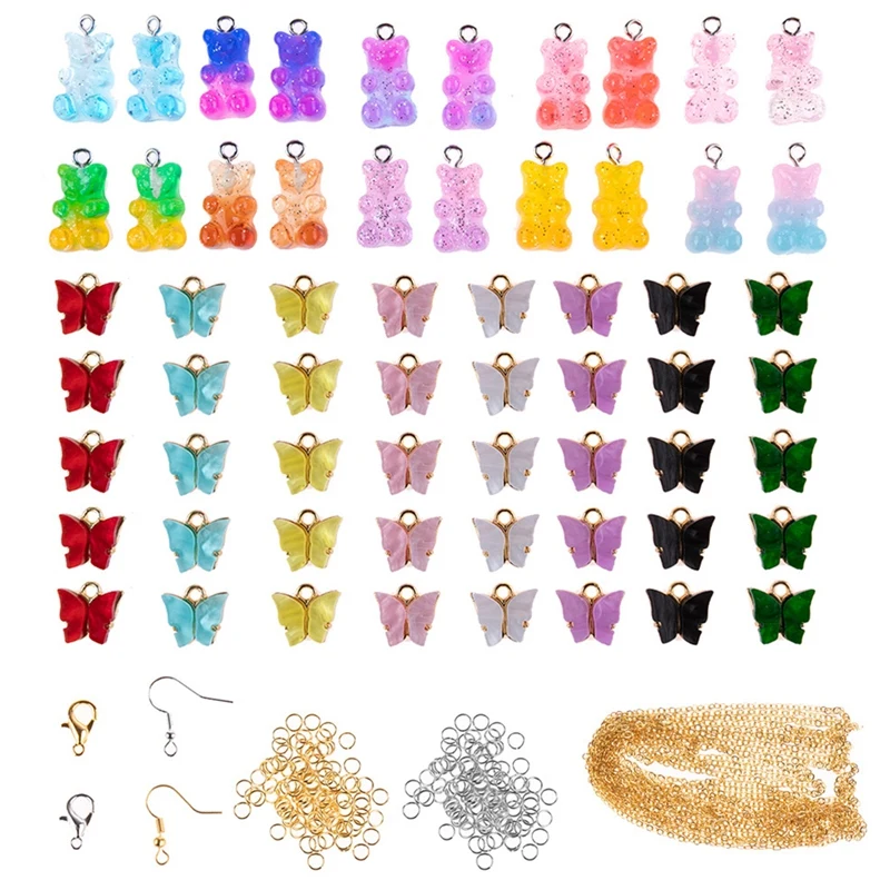 

Acrylic Butterfly Charms and Bear Candy Pendant Set Colorful for DIY Jewelry Craft Making Earring Bracelet Necklace