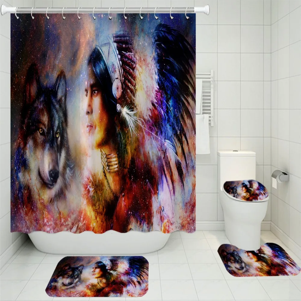 4 шт. занавески для душа с изображением волка | Дом и сад