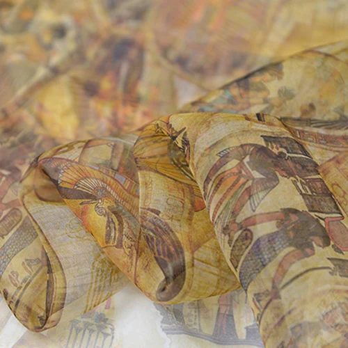 Мягкая и прозрачная 100% чистый шелк шелковая ткань органза Египетский Тотем стиль