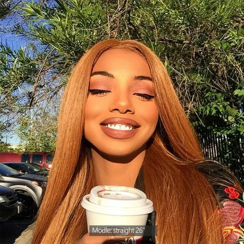 

Gold Blonde Lace Closure Human Hair Wig 180% 4x4 Brazilian Straight Lace Closure Wig For Black Woman Colored Ginger Wig Non-remy