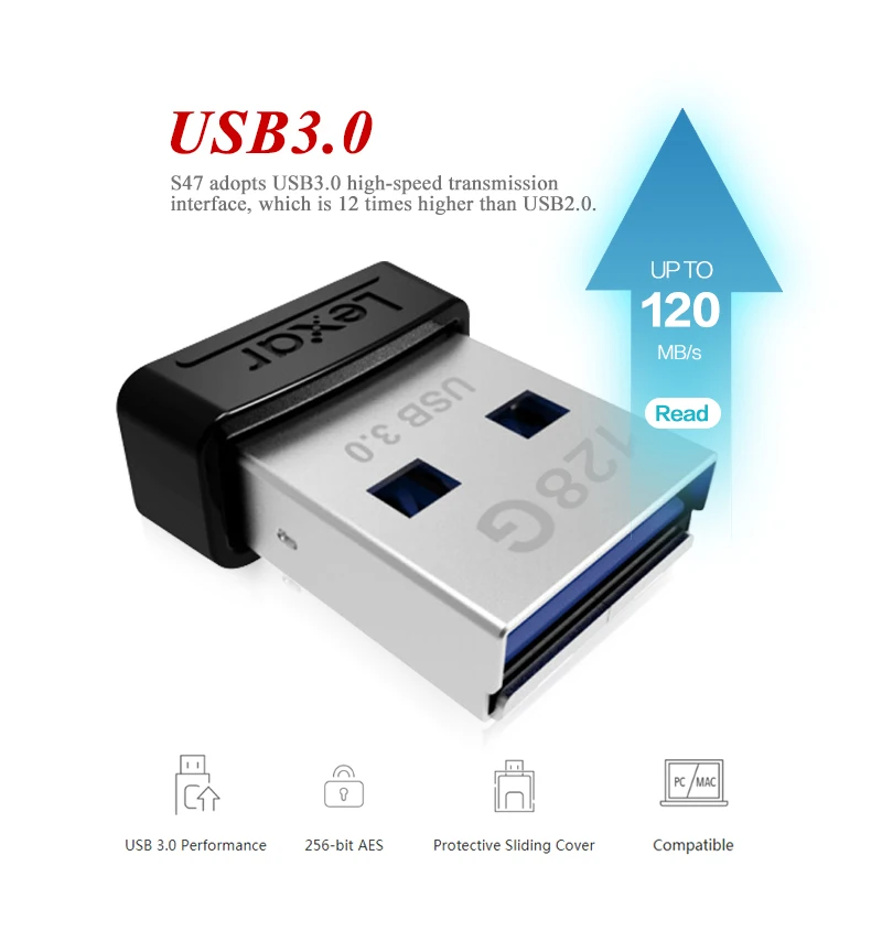 Lexar JUMPDRIVE S47 USB флэш-накопитель 128 Гб 64 Гб оперативной памяти, 32 Гб встроенной памяти, мини-флеш-накопитель USB 3,0 флэш-накопитель до 100 МБ/с. U диск для ПК