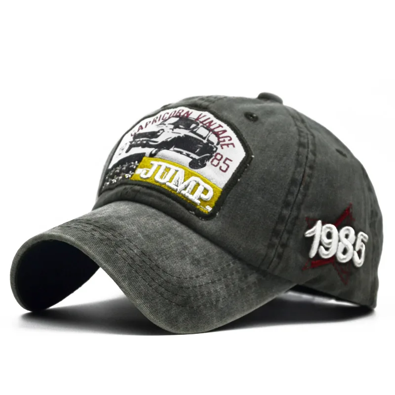 Embroidered Letters JUMP1985 Denim Old Washed Baseball Cap Ladies Wild Bones Daddy Men's Hip Hop Skully | Аксессуары для