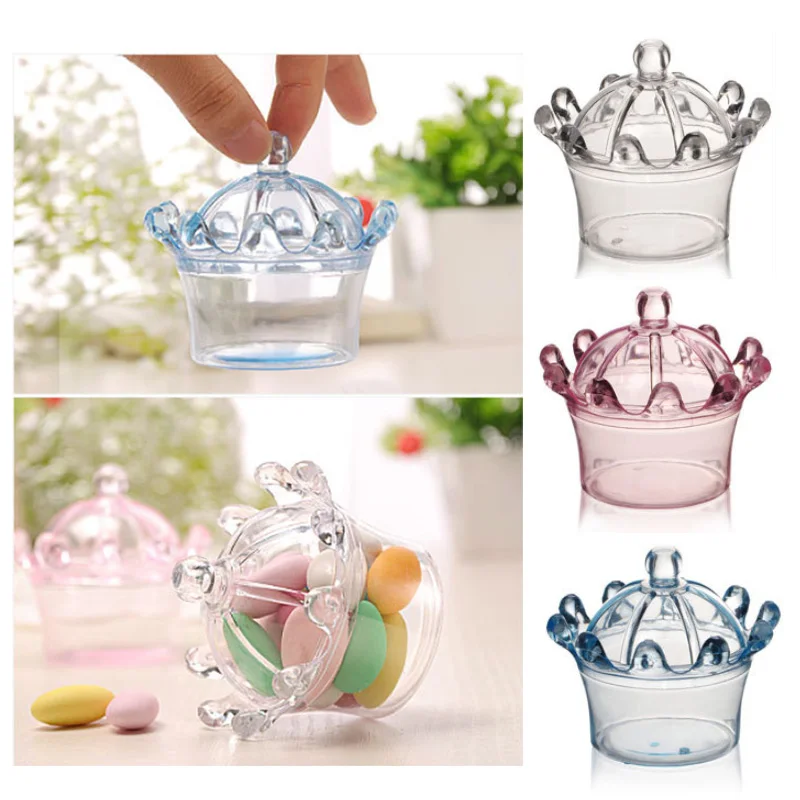 

1Pcs 3 Colors Romantic Transparent Crown Plastic Candy Box For Wedding Birthday Party Decoration Supplies Gift