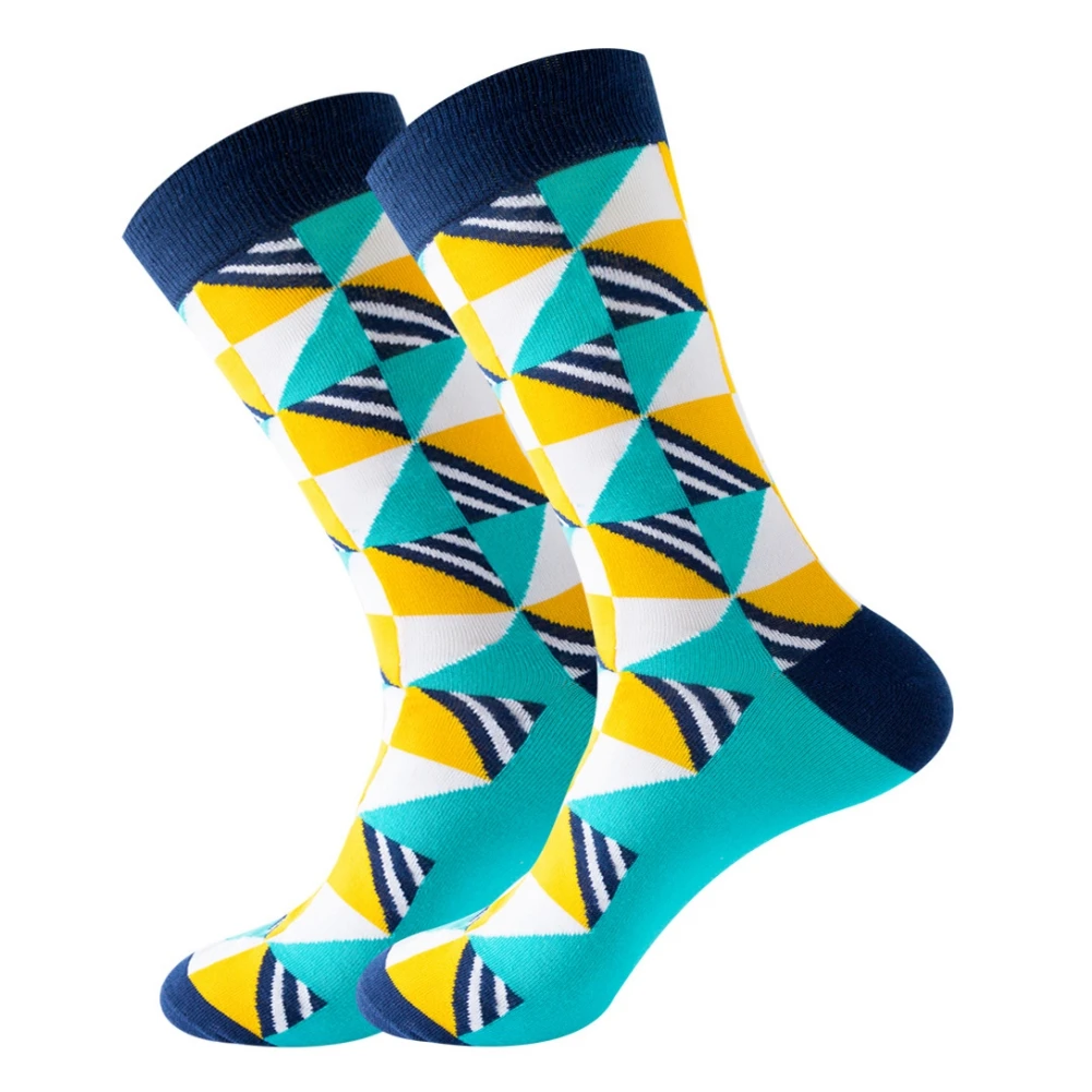 

Мужские хлопковые носки, цветные, милые, яркие, с геометрическим рисунком, повседневные носки средней длины