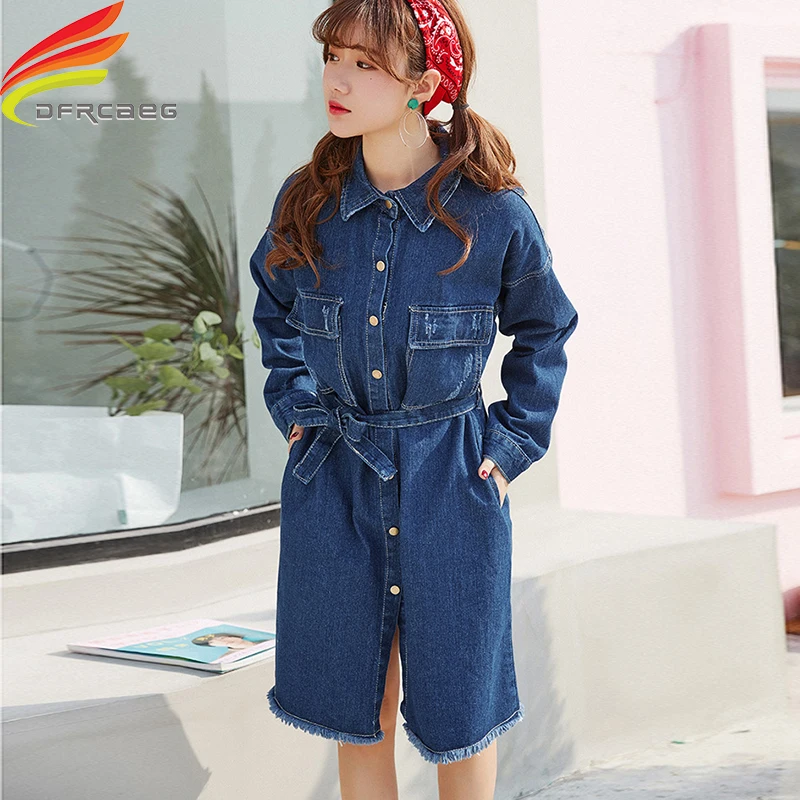 Платье женское синее с длинным рукавом и поясом 2019 | Женская одежда