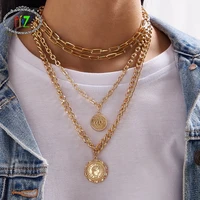 f j4z hot steampunk women chain choker necklaces multi layers gold cuban chain eye lock coins charms pendants dropship