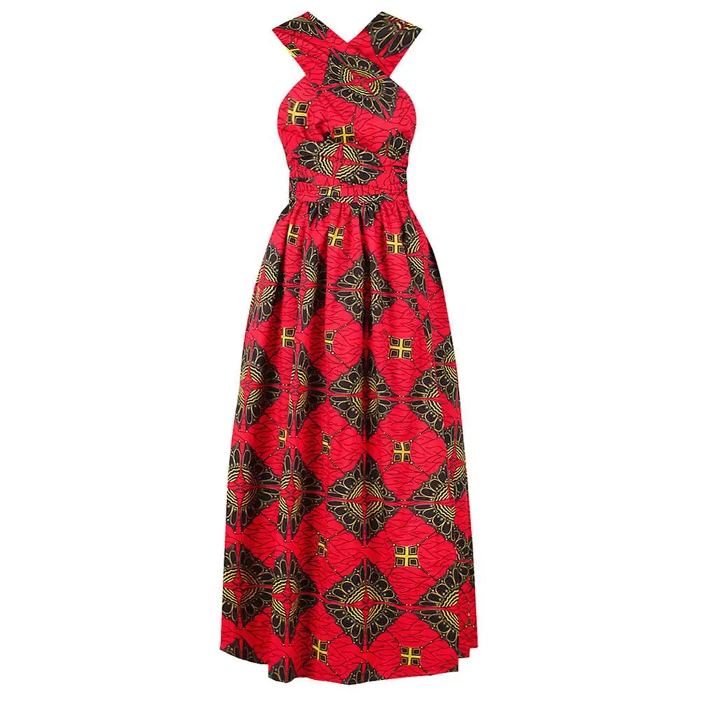 Dashiki-Red BOHISEN африканская Дашики одежда для женщин плюс размер юбка без рукавов v-образный вырез Африканский Традиционный рисунок женские макси платья - Цвет: Dashiki-Red