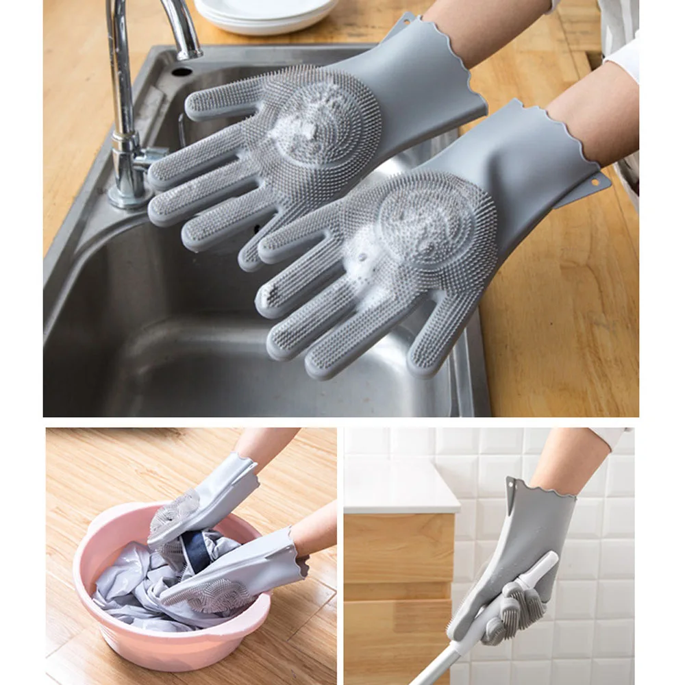 Волшебные силиконовые перчатки для мытья посуды кухонные чистки щетка домашнего