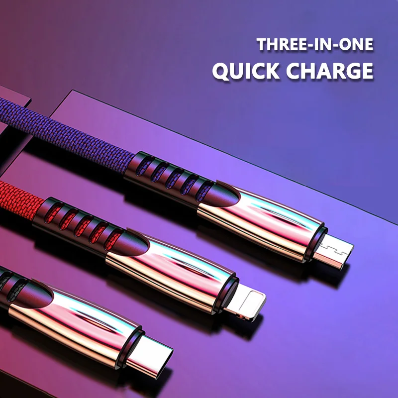 3 в 1 USB кабель для мобильного телефона Быстрая Зарядка Micro usb type C зарядный кабель для IPhone xr xs max кабель для зарядного устройства Шнур