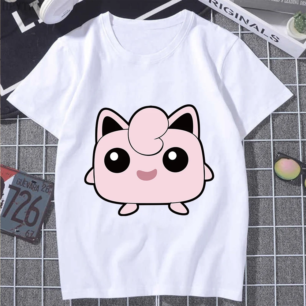 

Pokemon Anime T-shirt Jigglypuff Tops Kawaii Summer Women Casual Girl Clothing Vogue Print Short Sleeve Cartoon Tee Tshirt Femme