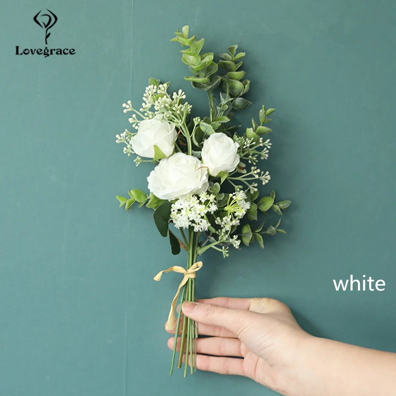 

Букет невесты Lovegrace, искусственные цветы, шелковые розы, эвкалипт, белый цветок, Лесной букет, Декор для дома и свадьбы