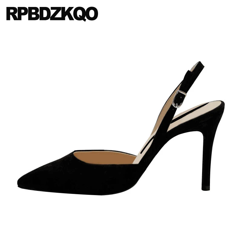 Обувь без застежки на каблуке средней высоты с острым носком 2021 Scarpin Замшевые