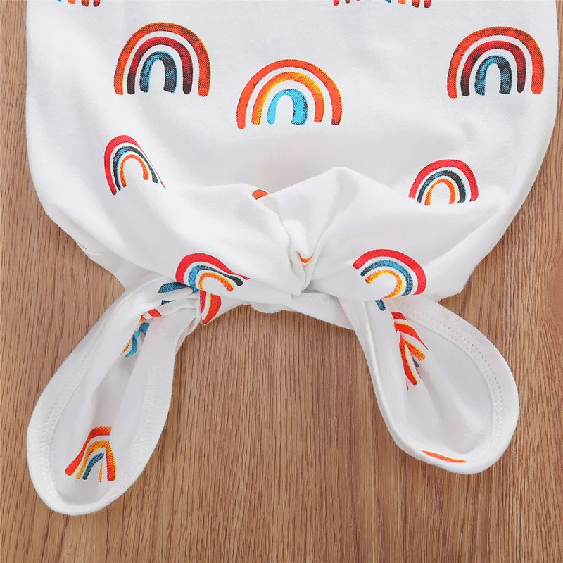 

Newborn Baby Boy Girl Rainbow Print Sleeping Bag Casual Long Sleeve Sleeping Bag Hats 2Pcs Soft Cotton Swaddle Wrap Blanket 0-4M