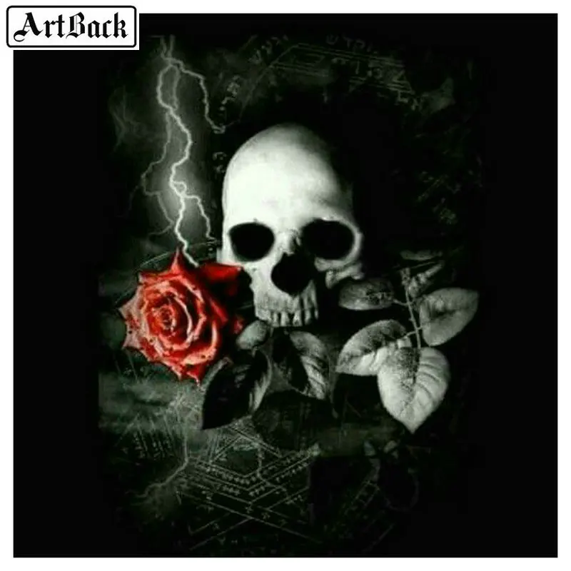 5d алмазная картина Череп Роза полный квадрат и круглый &quotЦветок&quot Алмазная