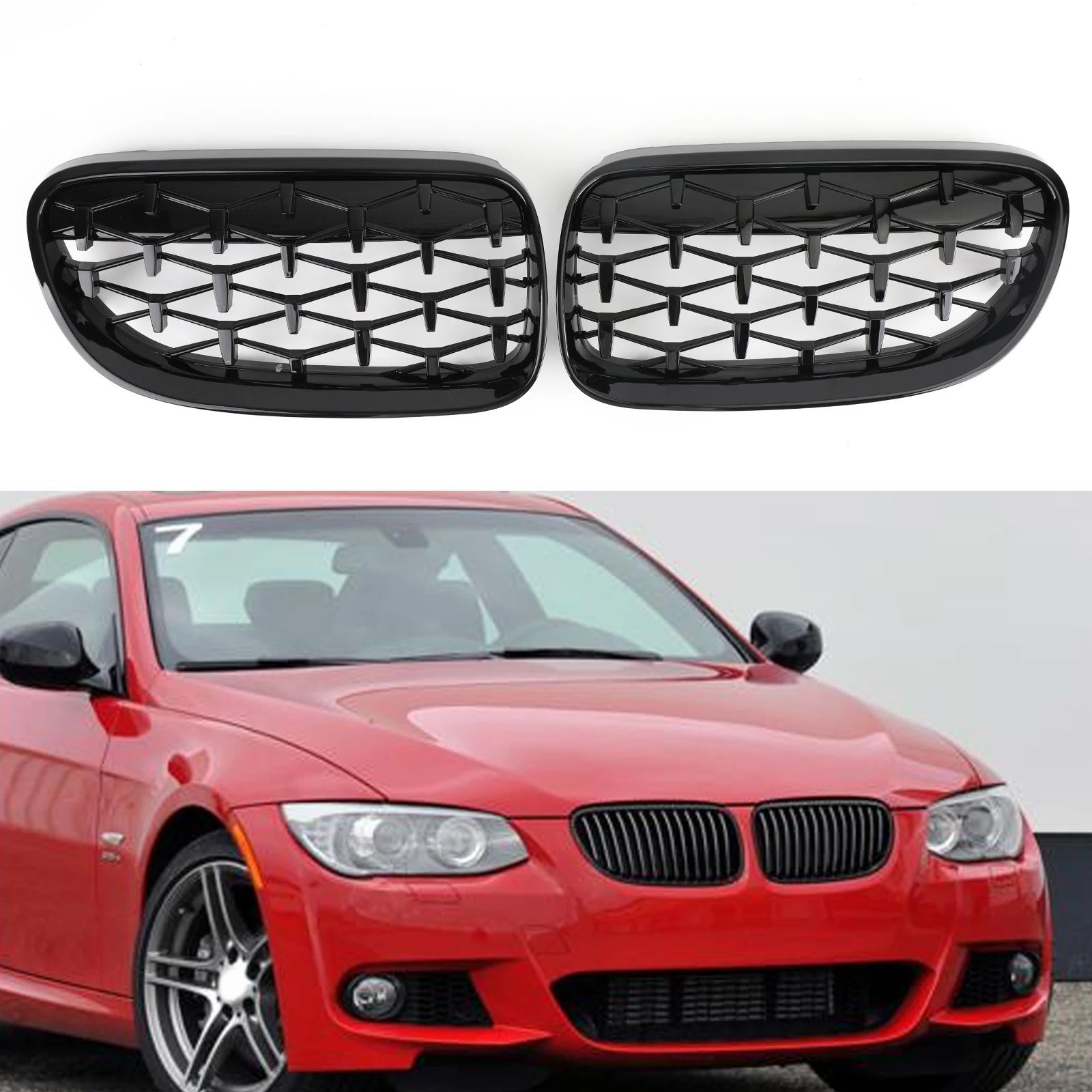 

Areyourshop Meteor Black Front Kidney Grille For BMW E92 E93 LCI 2 Doors 2011 2012 2013 2014 51137254967 51137254968 Car Parts