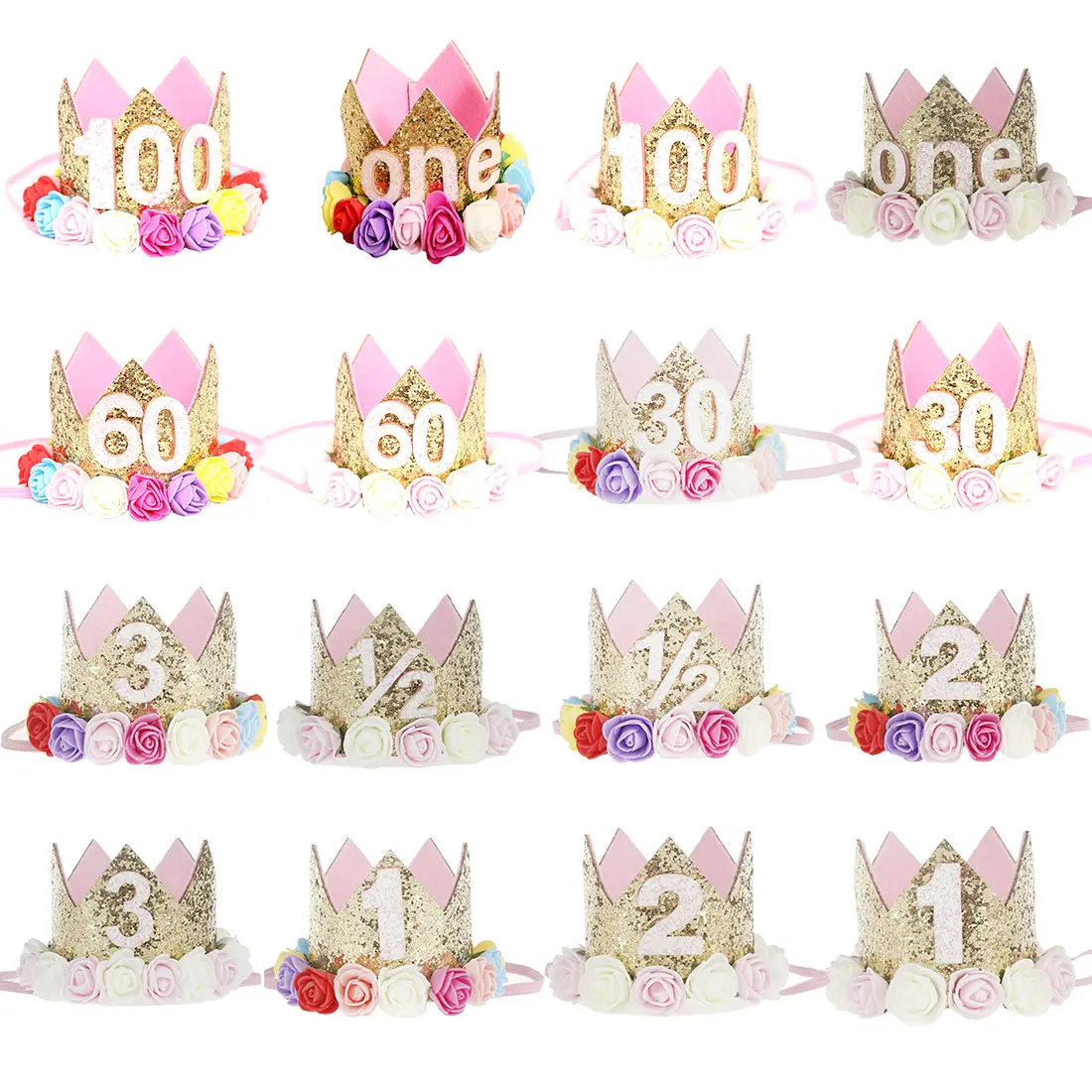 1 2 3 искусственная Цветочная корона шляпа на й день рождения для новорожденных