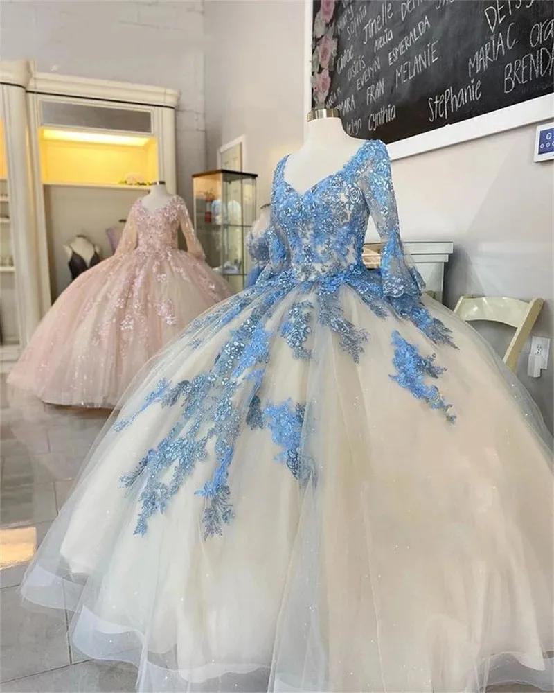 

Charming Sweetheart Ball Gown Princess Puffy Sweet 16 Beaded Appliques Quinceanera Dresses Lace Up Back 15 Year Party Gown