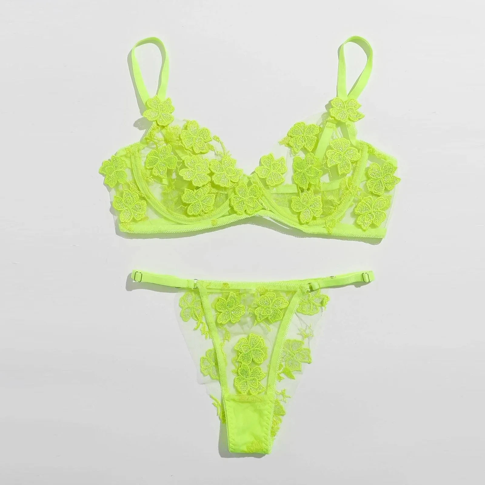 

Sexy G-string Flowers Embroidery Bralette Lace Bra Bustier Lingerie Thong Closure Solid Color Women Underwear Small Brassiere