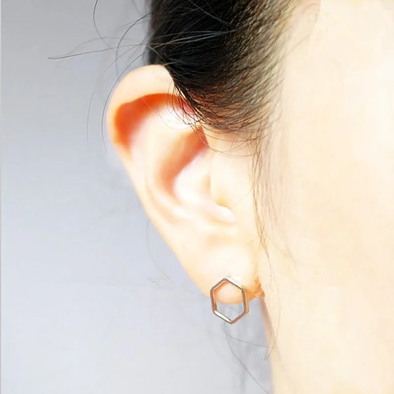 Fashion Hexagon Stud Earrings Geometry Class | Украшения и аксессуары