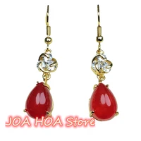 red chalcedony natural jade agate earchain exquisite earrings gold plated inlaid ear ornaments fine jewelry accessories