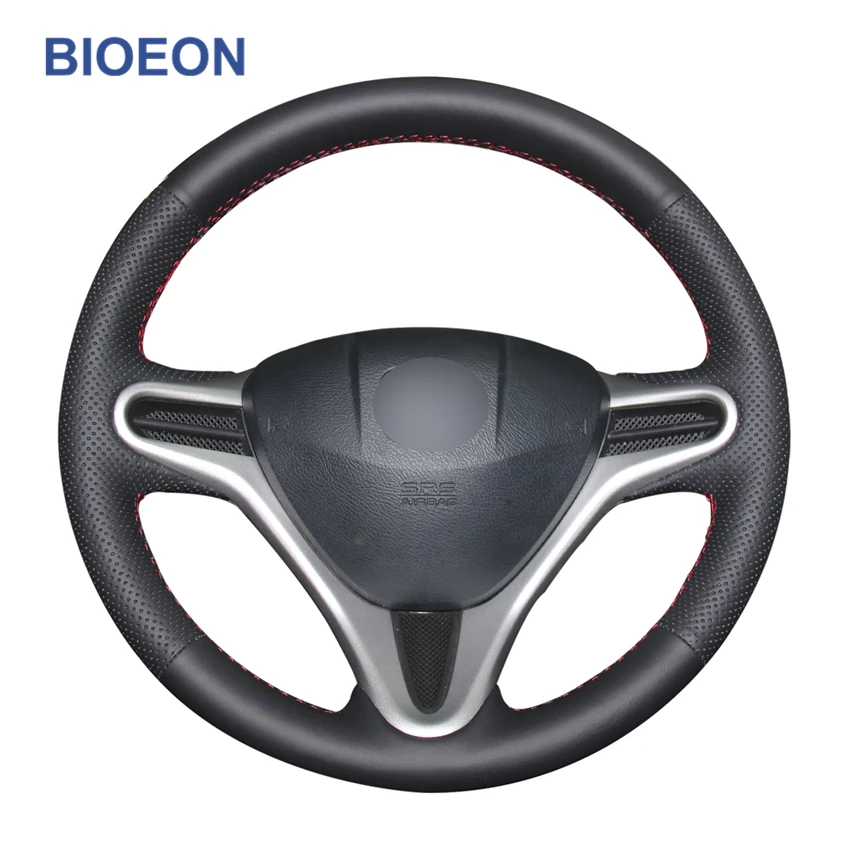 Черные чехлы из искусственной кожи для ручного шитья на рулевое колесо Honda Fit 2009