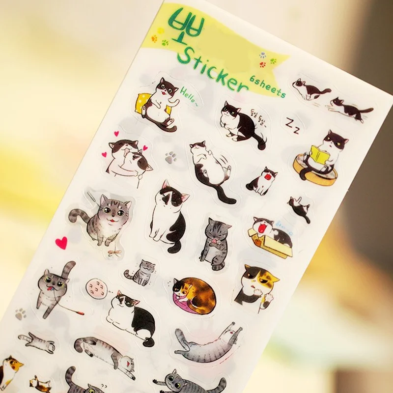 6pcs/Set Cartoon Animals Cats Sticker Toys for Children PVC Cute Stickers DIY Diary Notebook Scrapbooking Decoration | Игрушки и хобби