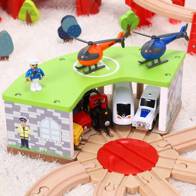 Wooden Train Track Set Dinosaur Wildlife Scene Wooden Train Track Toy Set Brio Railway Magical Bridge Accessories Toys For Child