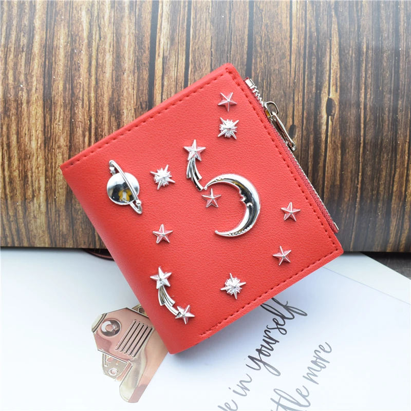 Женский кошелек на молнии с блестками в западном стиле винно красный черный