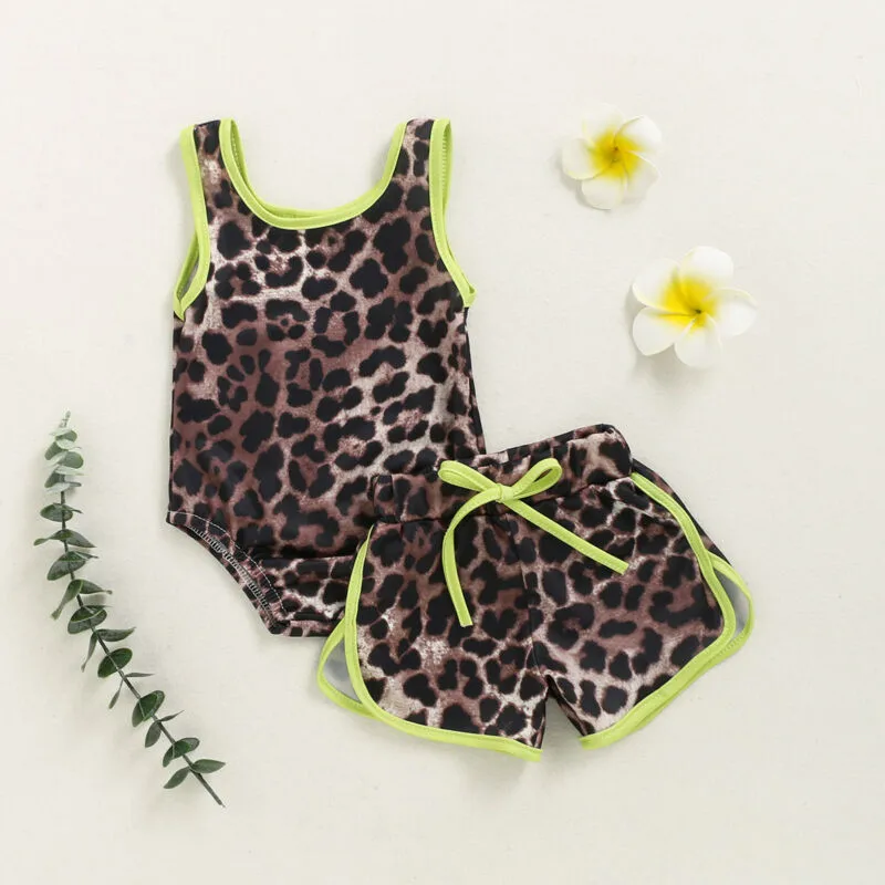 

2020 New Summer Beach Baby Girl Swimwear Fashion Tankini Cute Leopard Printed 2Pcs Kid Baby Swimming Bathing Suit Holiday Bikini