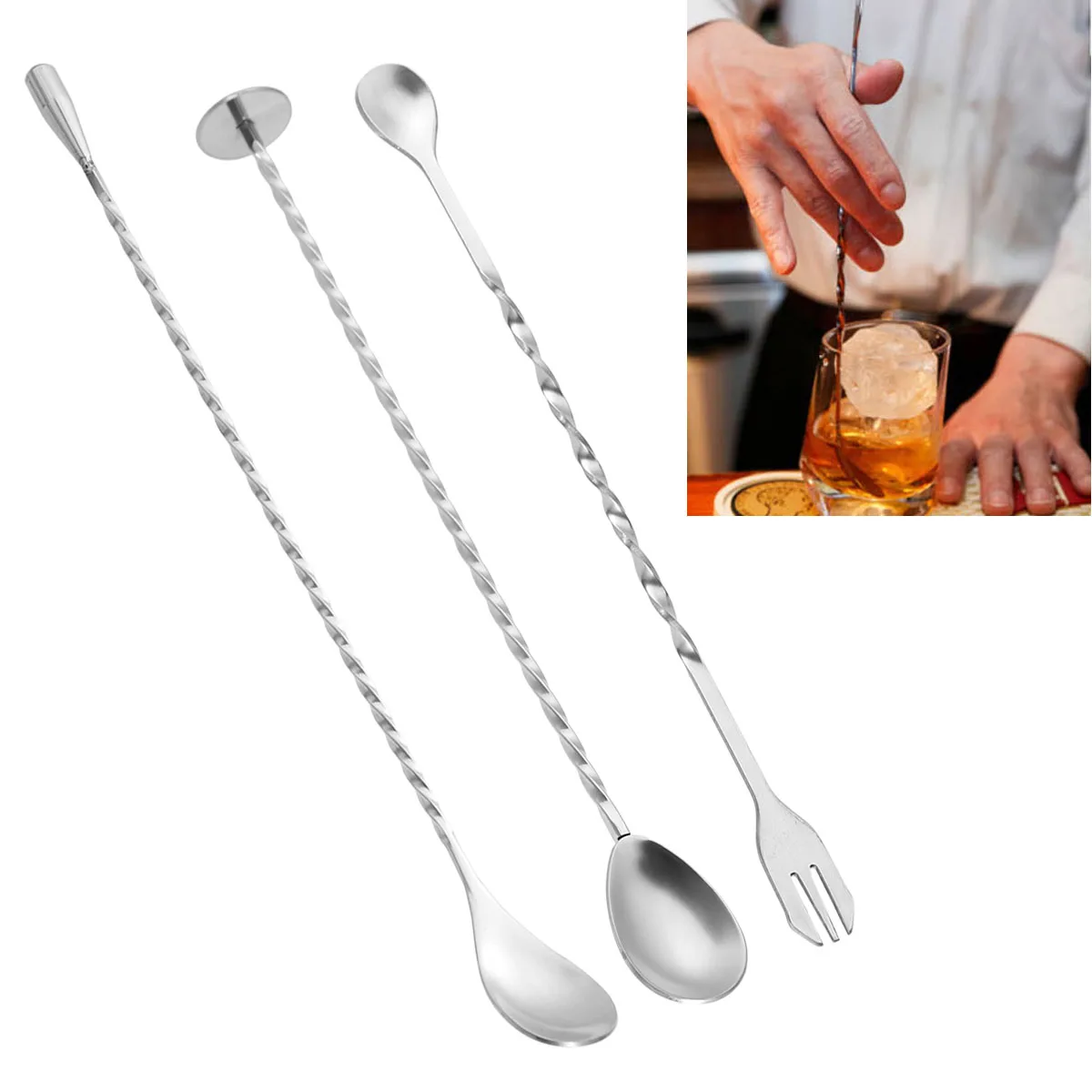 3 шт. Коктейльные шпажки профессиональные из нержавеющей стали крученый Swizzle Stick