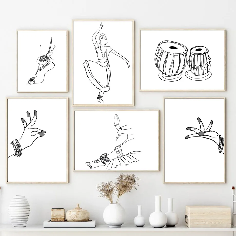 Картина на холсте с изображением стены индийский минималистичный стиль Kathak