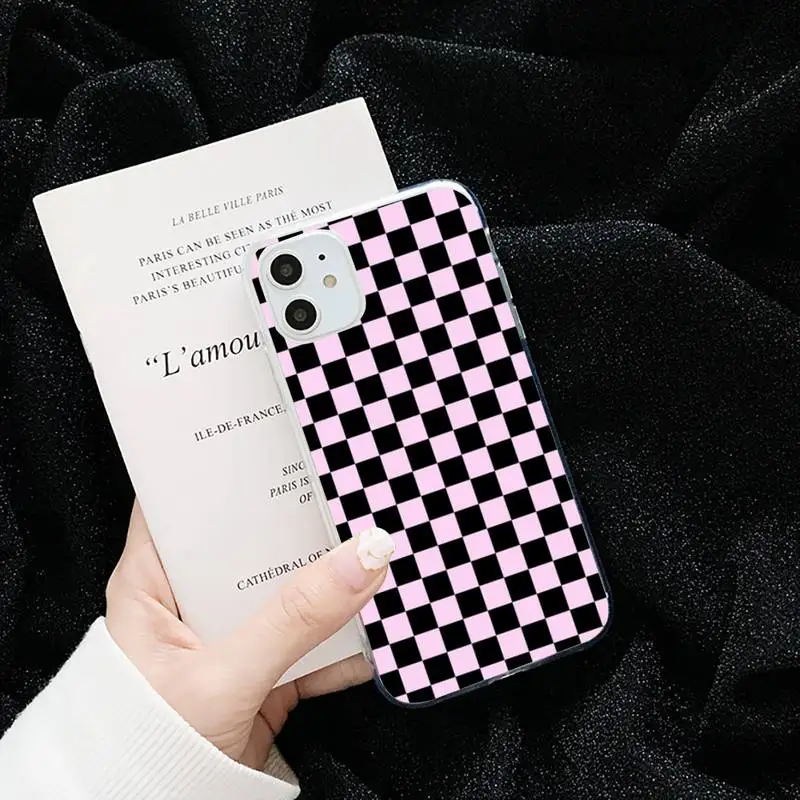 

Checkerboard Soft Art flame Phone Case Transparent for iPhone 6 7 8 11 12 s mini pro X XS XR MAX Plus cover funda shell