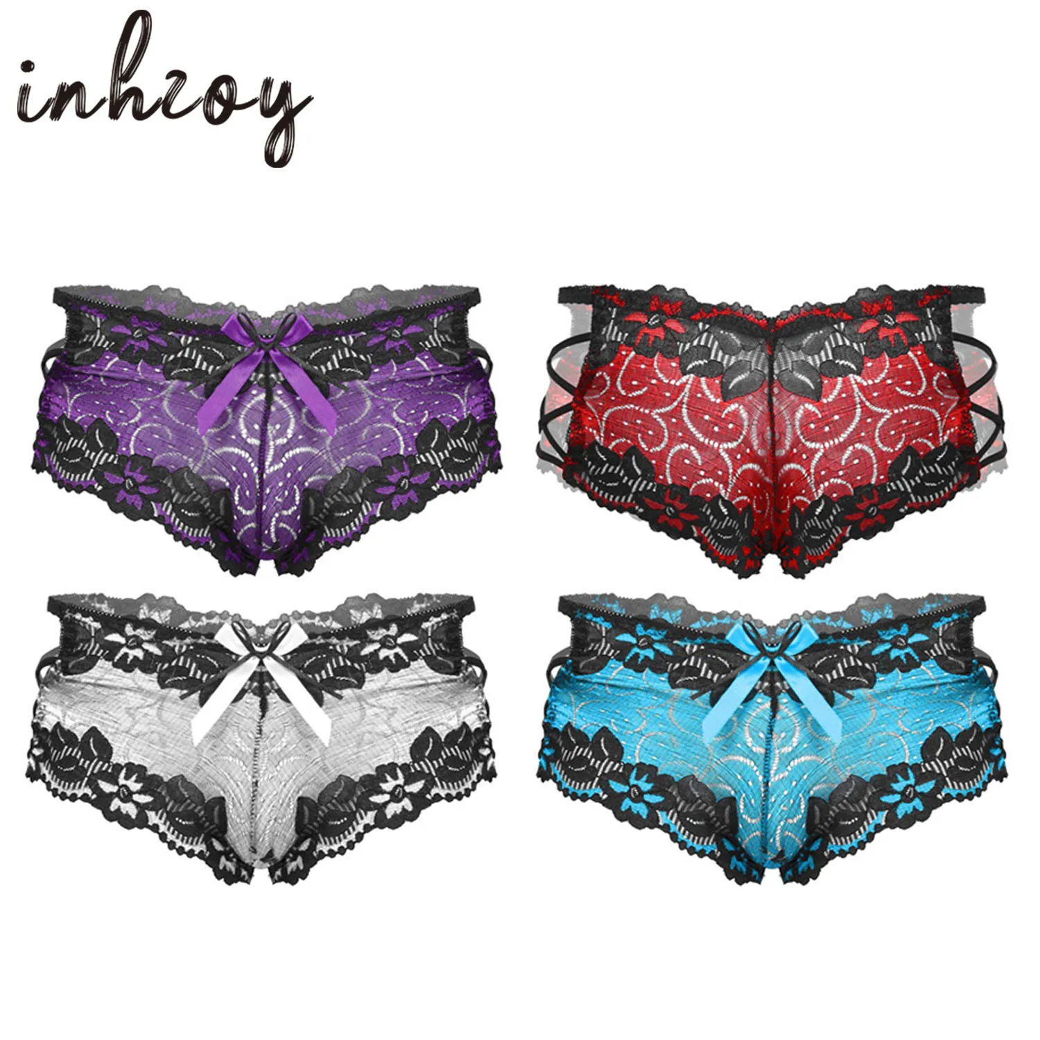 

Mens Sissy Lace Briefs Low Waist Bowknot Strappy Boxers Lingerie Nightwear