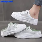 Женские сетчатые туфли, повседневные низкие кроссовки без каблука 4 см, на шнуровке, белые, лето 2021