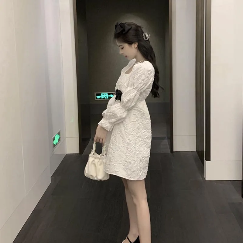 

One-Piece 2021 New French Spring Autumn Women'S Dress French Square Collar Vintage Palace Bow Dress Puff Sleeve Princess Dresses