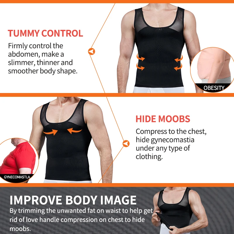 Фото Мужская корректирующая одежда, компрессионная рубашка, чтобы спрятать гинекомастию Moobs для похудения, формирователь тела, жилет Abdo, Мужская... №3