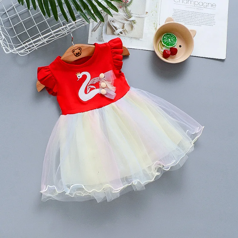 New Summer Kids Girls Clothes Set Fruit Parrten Short T-shirt +Bow Ball Gown Dress 2pcs Clothing Sets | Детская одежда и обувь