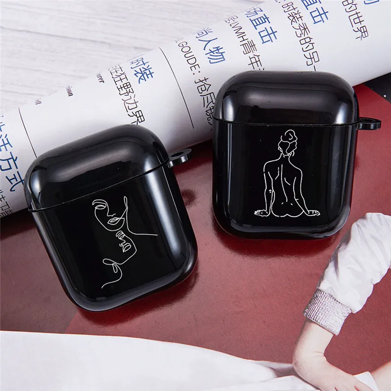 

Мягкий чехол с абстрактными геометрическими линиями для Apple AirPods 2 1, Черный силиконовый чехол из ТПУ для беспроводных Bluetooth наушников, глянце...